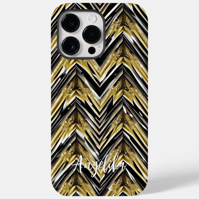 Chevron Black and Gold Personalised Name Case-Mate iPhone Case (Back)