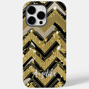 Chevron Black and Gold Personalised Name Case-Mate iPhone 14 Pro Max Case