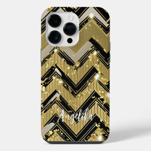 Chevron Black and Gold Personalised Name iPhone 14 Pro Max Case