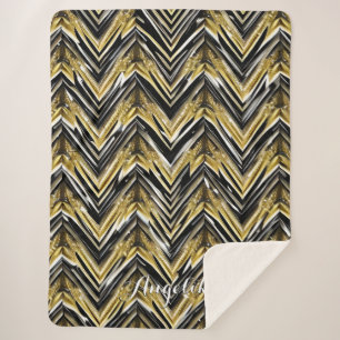 Chevron Black and Gold Personalised Name Sherpa Blanket