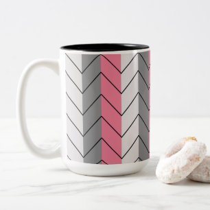 Chevron Black Grey Pink Chevron Stripes Two-Tone Coffee Mug