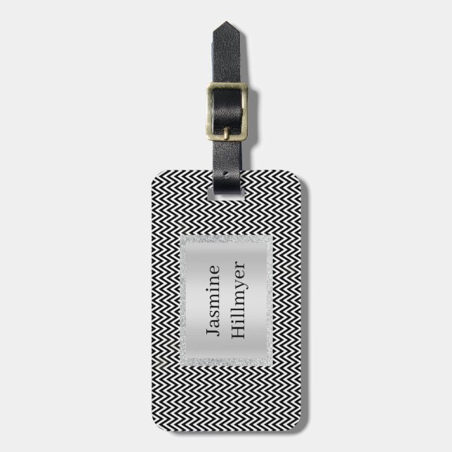 CHEVRON BLACK WHITE CUSTOM LUGGAGE TAG (Front Vertical)