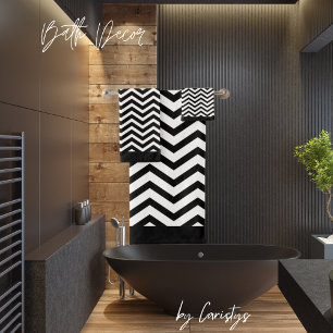 Chevron Black & White Stripes Bath Towel Set