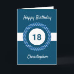 Chevron Blue 18th Birthday Card<br><div class="desc">A personalised blue 18th birthday card,  which you can easily personalise with his name on the front of the card. You can also personalise the inside card message if you wanted. This personalised 18th birthday card for him would make a great keepsake.</div>