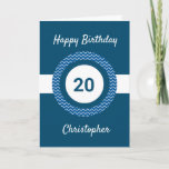 Chevron Blue 20th Birthday Card<br><div class="desc">A personalised blue 20th birthday card,  which you can easily personalise with his name on the front of the card. You can also personalise the inside card message if you wanted. This personalised 20th birthday card for him would make a great keepsake.</div>