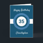 Chevron Blue 35th Birthday Card<br><div class="desc">A personalised blue 35th birthday card for him, which you can easily personalise with the age you need along with his name on the front of the card. You can easily personalise the inside card message if you wanted. This blue personalised 35th birthday card for him would make a great...</div>