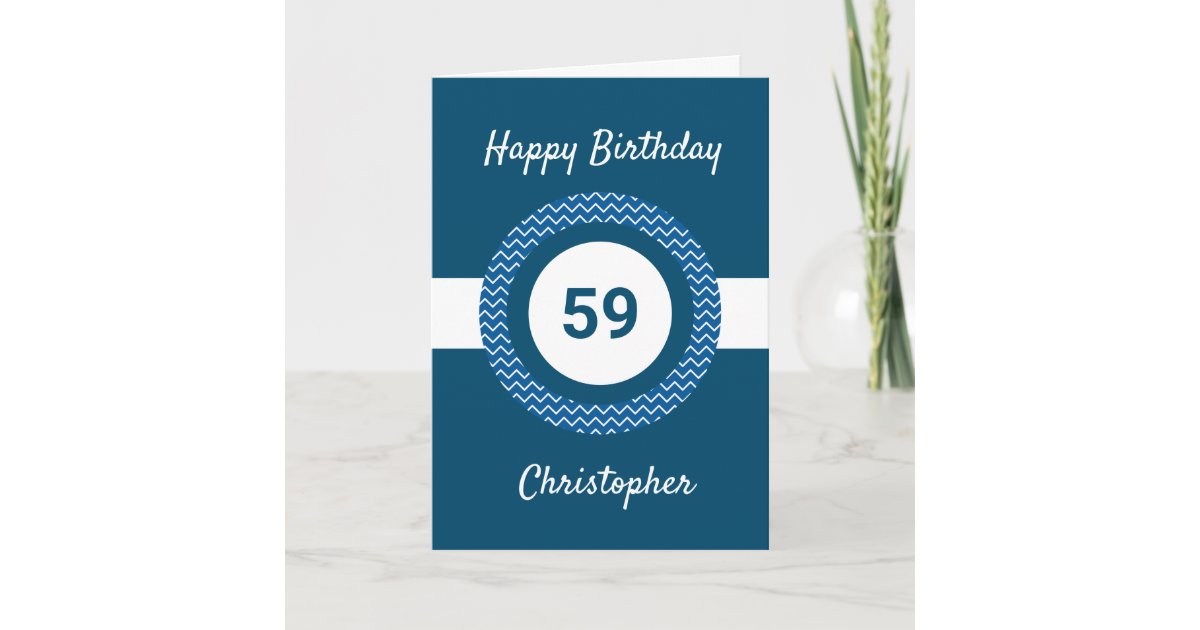 Chevron Blue 59th Birthday Card | Zazzle