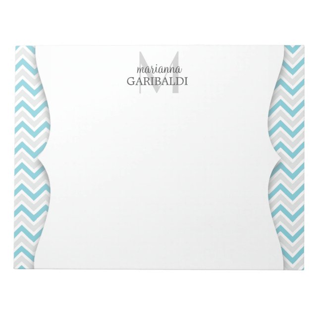 Chevron Blue and Modern Personalised Notepad (Front)