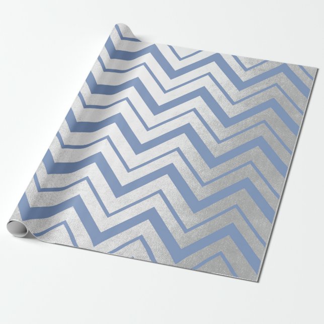 Chevron Blue Grey Navy Tiffany Ocean Herringbone Wrapping Paper (Unrolled)