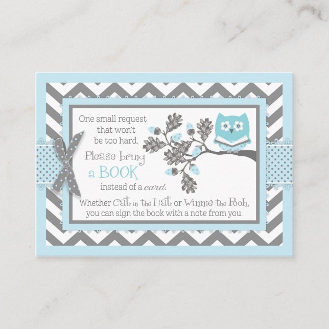 Chevron Blue Owl Read A Book Card (Front)