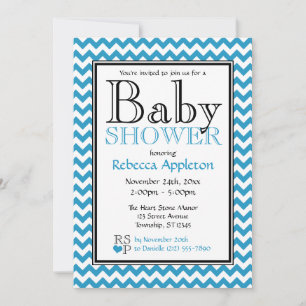 Chevron Blue & White Baby Shower Invitations