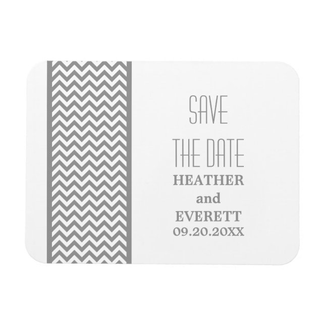 Chevron Border Save the Date Magnet, Grey Magnet (Horizontal)