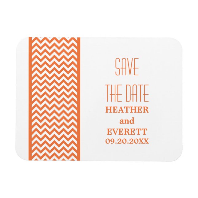 Chevron Border Save the Date Magnet, Orange Magnet (Horizontal)