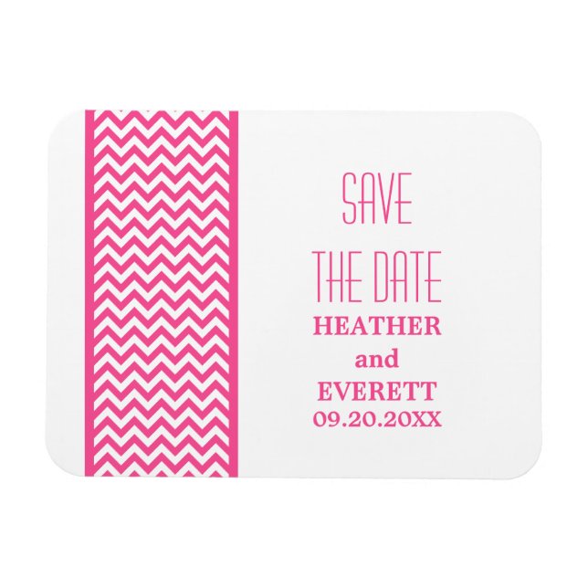 Chevron Border Save the Date Magnet, Pink Magnet (Horizontal)