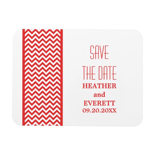 Chevron Border Save the Date Magnet, Red Magnet (Horizontal)