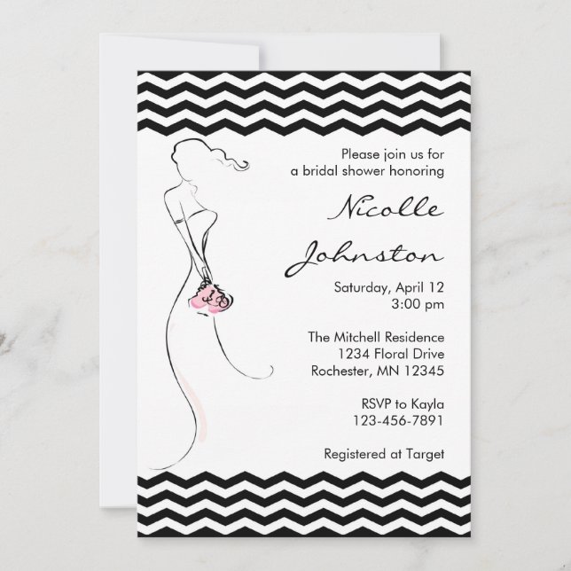 Chevron Bride Pink Bridal Shower Invitations (Front)