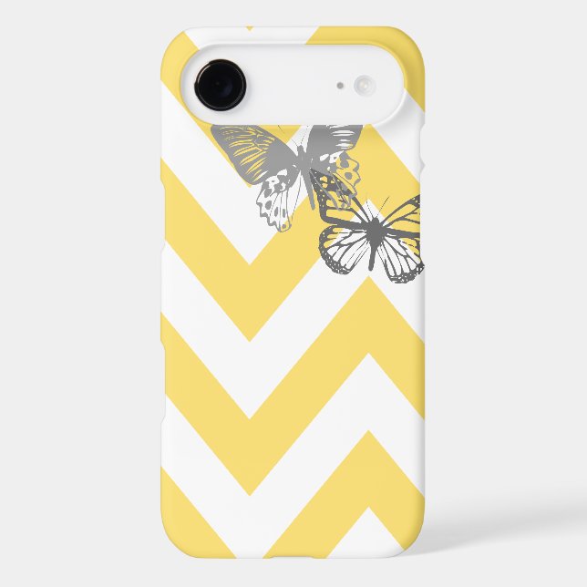 Chevron Butterflies Iphone Case | Yellow Grey (Back)