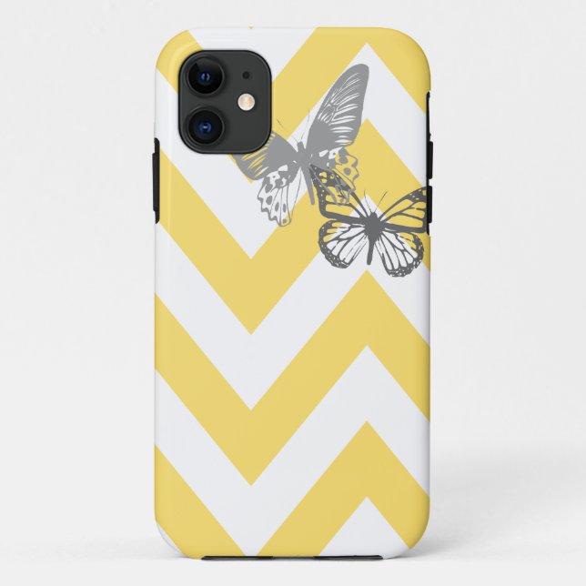 Chevron Butterflies Iphone Case | Yellow Grey (Back)