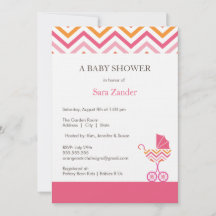 Chevron Carriage Baby Shower Invitation | Girl