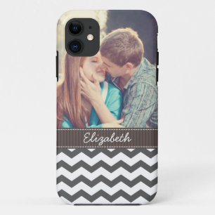 Chevron Charcoal Grey Zigzag Stripes Personalised iPhone 11 Case