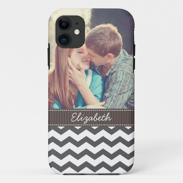 Chevron Charcoal Grey Zigzag Stripes Personalised Case-Mate iPhone Case (Back)