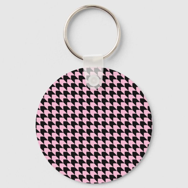 Chevron Checks Pink and Black Key Ring (Front)