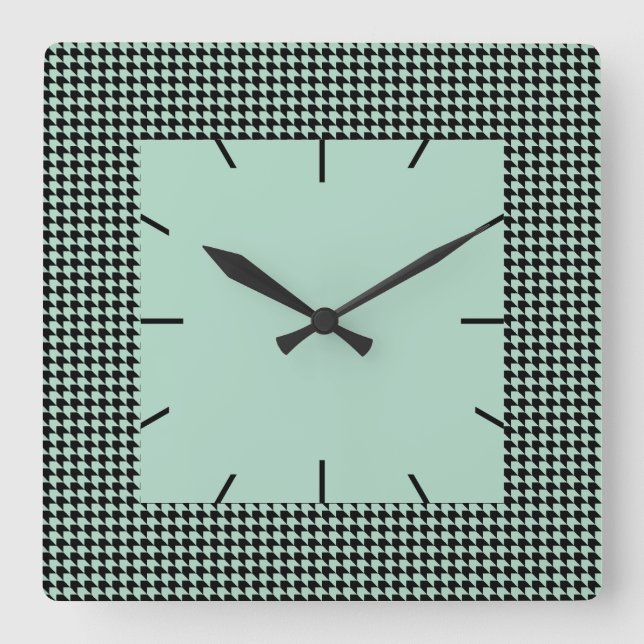 Chevron Checks Seafoam and Black Square Wall Clock (Front)