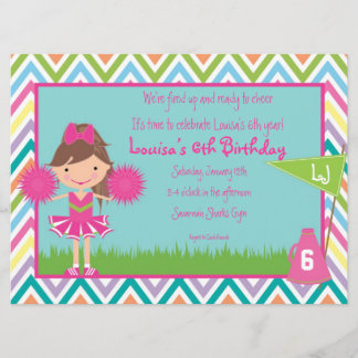 Chevron Cheer Party Invitation- Brunette/Brown Hai Invitation