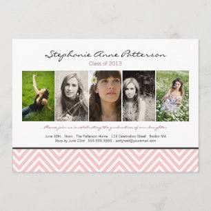 Chevron Chic 5 Photo Graduation Announcement Pink