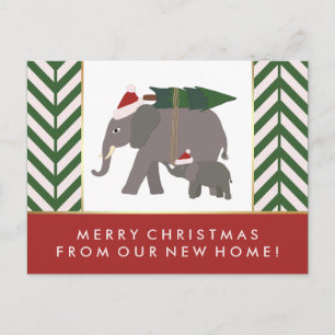 Chevron Christmas Elephant Pair New Address Holiday Postcard
