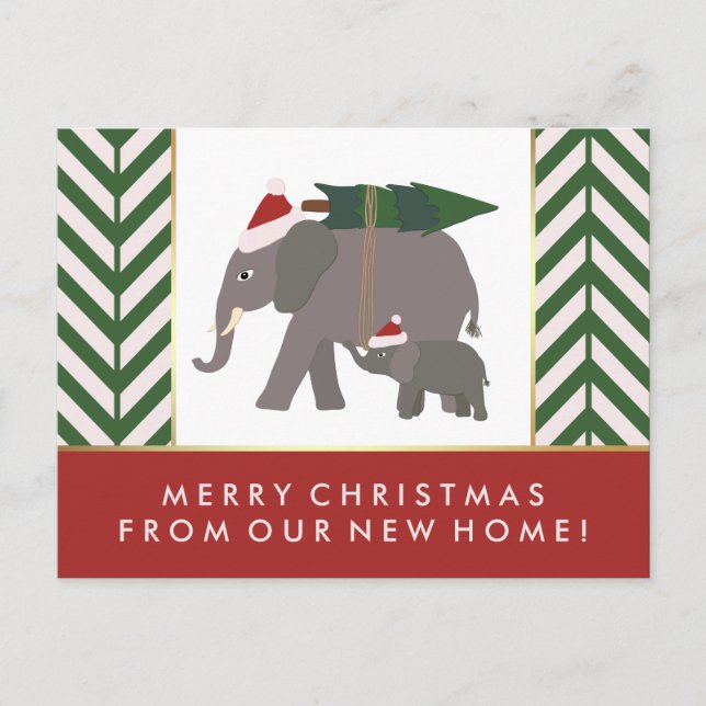 Chevron Christmas Elephant Pair New Address Holiday Postcard (Front)