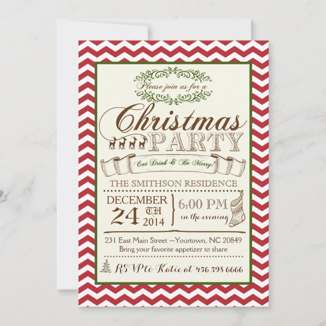 Chevron Christmas Party Invitation (Front)