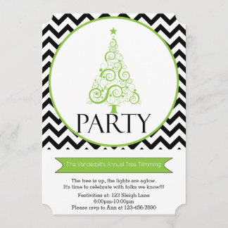 Chevron Christmas Tree Trimming Party Invitation