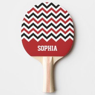 Chevron Classic Red and Black Custom Name Ping Pong Paddle