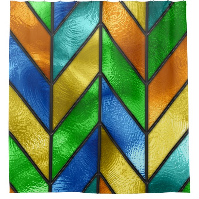 Chevron Coloured Glass Texture Shower Curtain (Front)