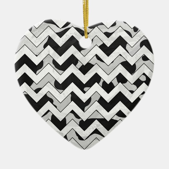 Chevron Cow Black and White Ceramic Ornament (Front)