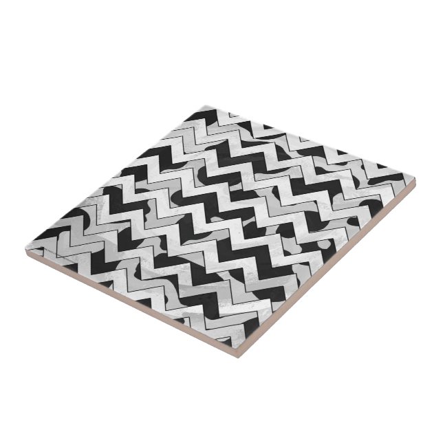 Chevron Cow Black and White Ceramic Tile (Side)