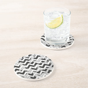 Chevron Cow Black and White Coaster