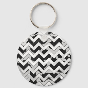 Chevron Cow Black and White Key Ring