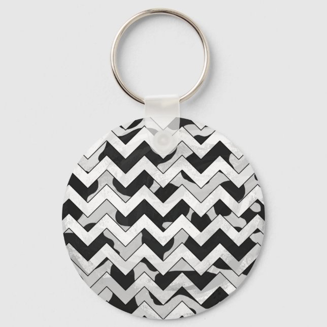Chevron Cow Black and White Key Ring (Front)