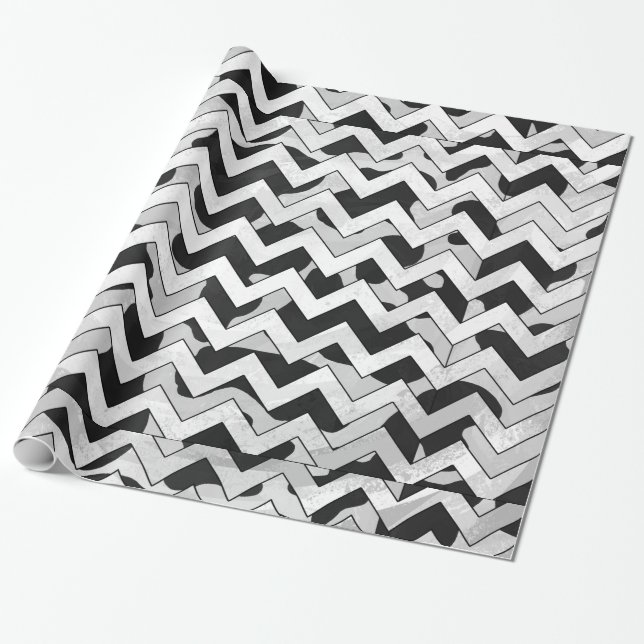 Chevron Cow Black and White Wrapping Paper (Unrolled)