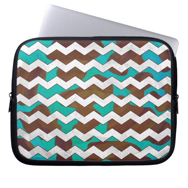 Chevron Cow Brown and Teal Print Laptop Sleeve (Front)