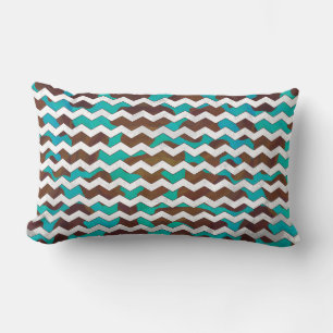 Chevron Cow Brown and Teal Print Lumbar Cushion