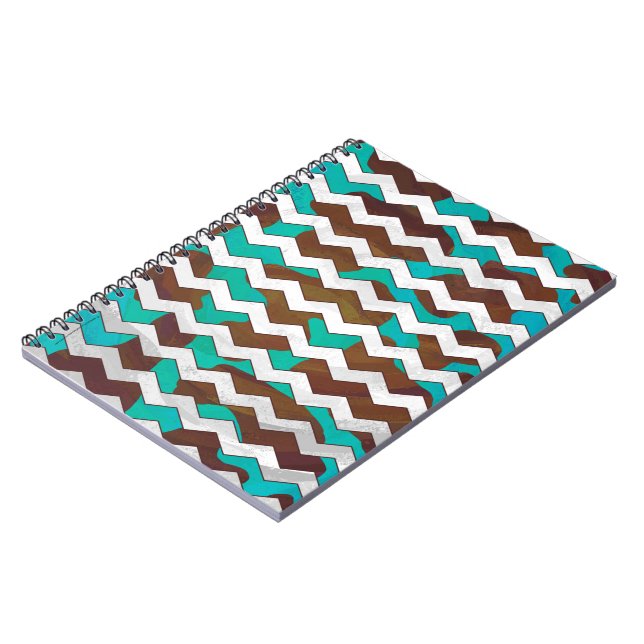 Chevron Cow Brown and Teal Print Notebook (Left Side)