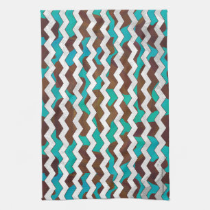 Chevron Cow Brown and Teal Print Tea Towel
