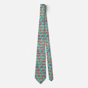Chevron Cow Brown and Teal Print Tie
