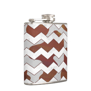 Chevron Cow Brown and White Print Hip Flask