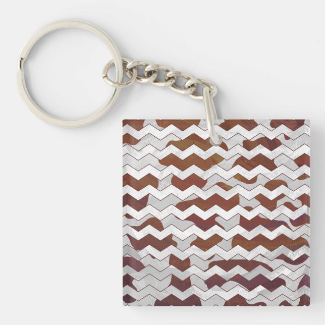 Chevron Cow Brown and White Print Key Ring (Front)