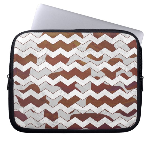 Chevron Cow Brown and White Print Laptop Sleeve (Front)