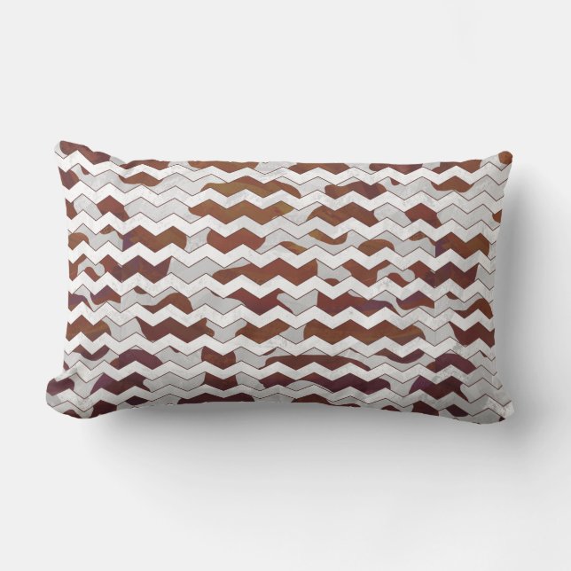 Chevron Cow Brown and White Print Lumbar Cushion (Front)